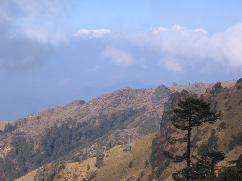 A view of Lhotse, Mount Everest and Makalu (the mountains on the right side)